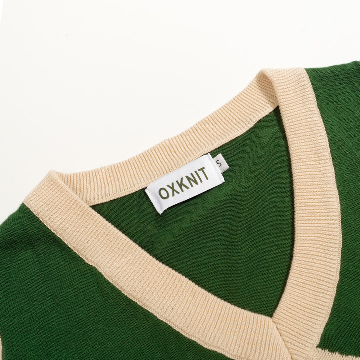 Ensemble robe débardeur en maille jacquard à motif courbé rétro vert pour femme