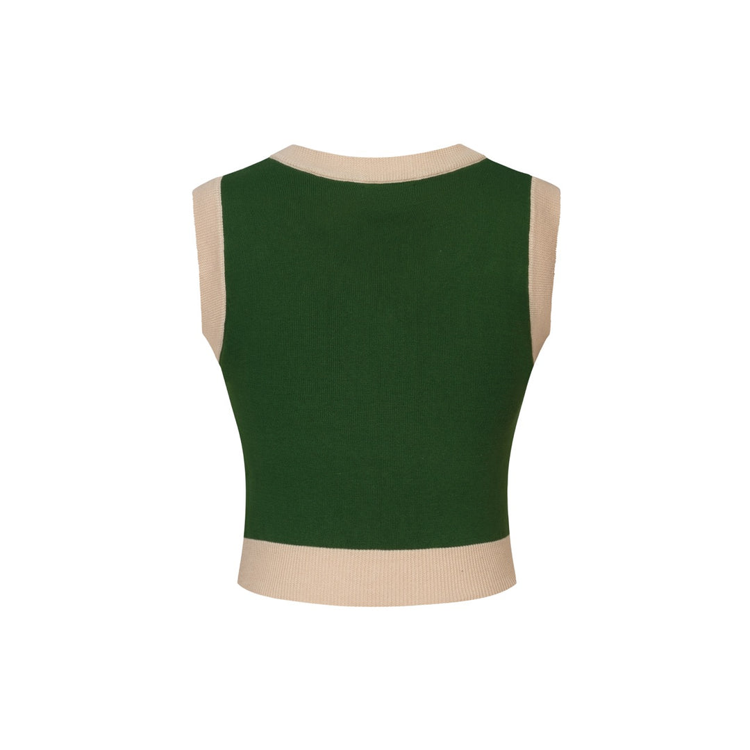 Ensemble robe débardeur en maille jacquard à motif courbé rétro vert pour femme