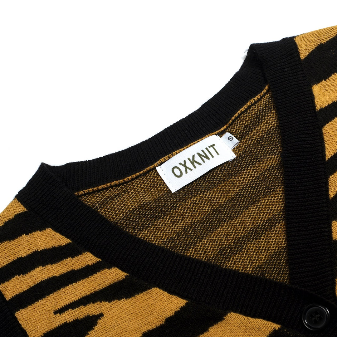 Ensemble robe débardeur et cardigan jacquard jaune rétro à motif tigre pour femme