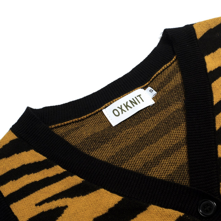 Ensemble robe débardeur et cardigan jacquard jaune rétro à motif tigre pour femme