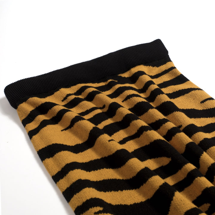 Ensemble robe débardeur et cardigan jacquard jaune rétro à motif tigre pour femme