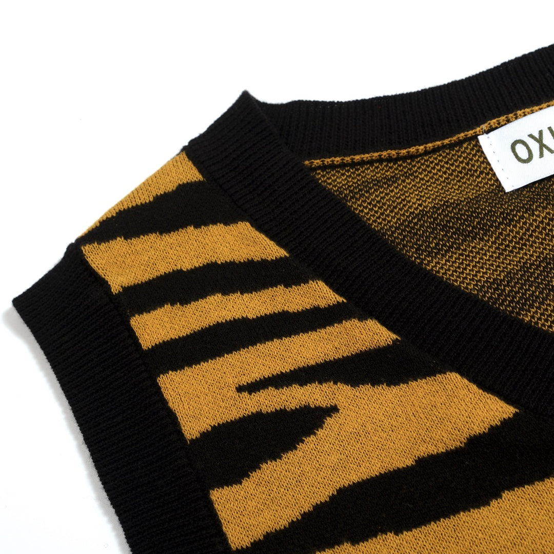 Ensemble robe débardeur et cardigan jacquard jaune rétro à motif tigre pour femme