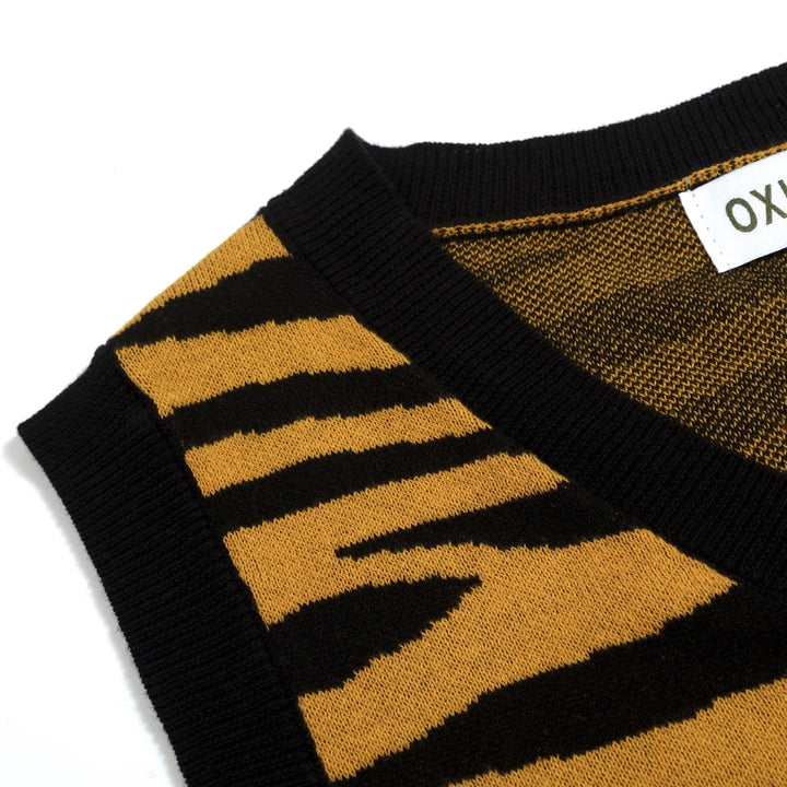 Ensemble robe débardeur et cardigan jacquard jaune rétro à motif tigre pour femme