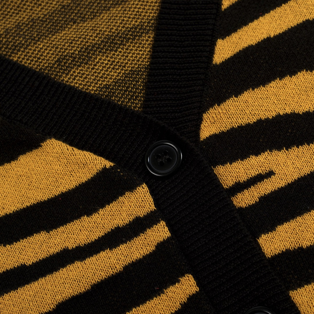 Ensemble robe débardeur et cardigan jacquard jaune rétro à motif tigre pour femme