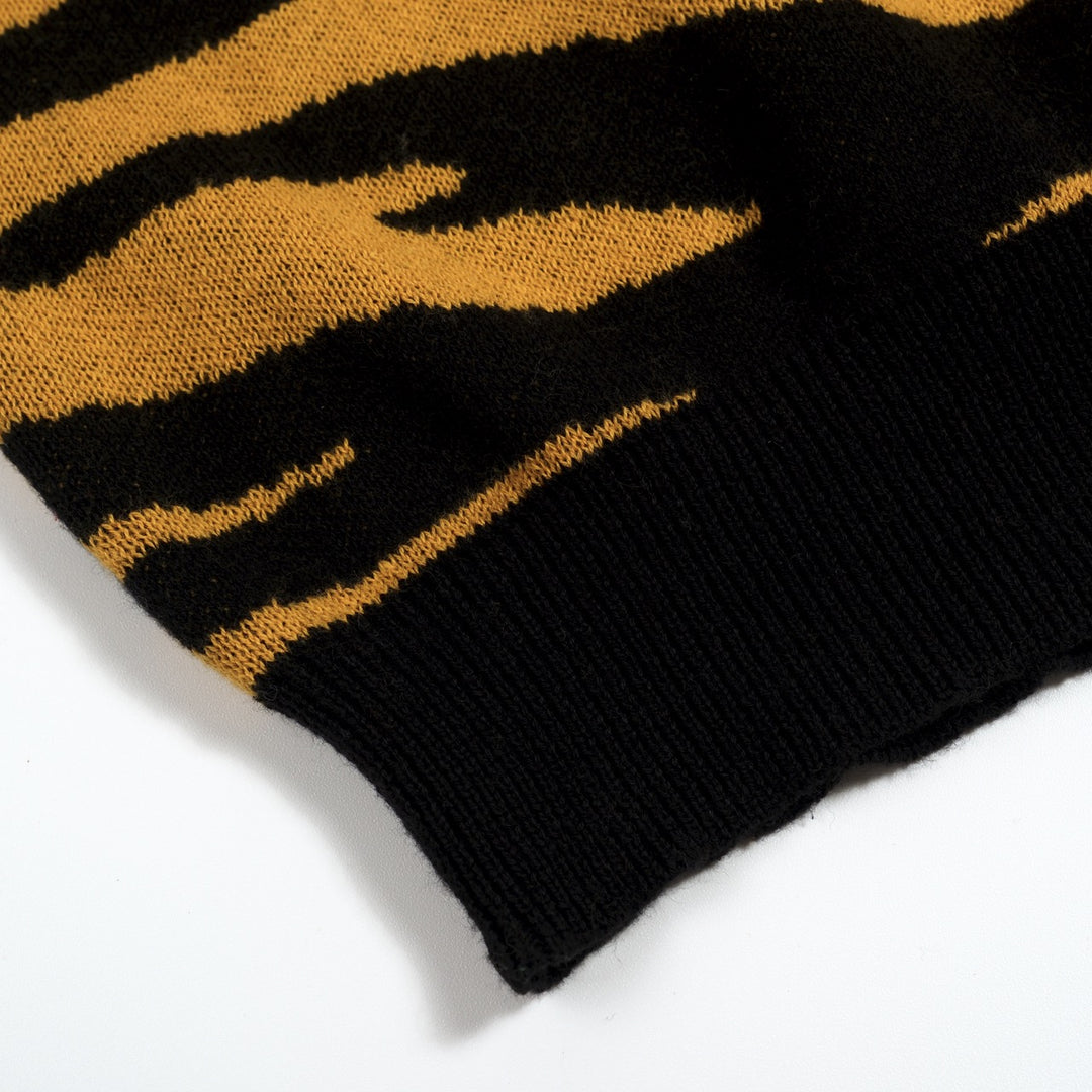 Ensemble robe débardeur et cardigan jacquard jaune rétro à motif tigre pour femme