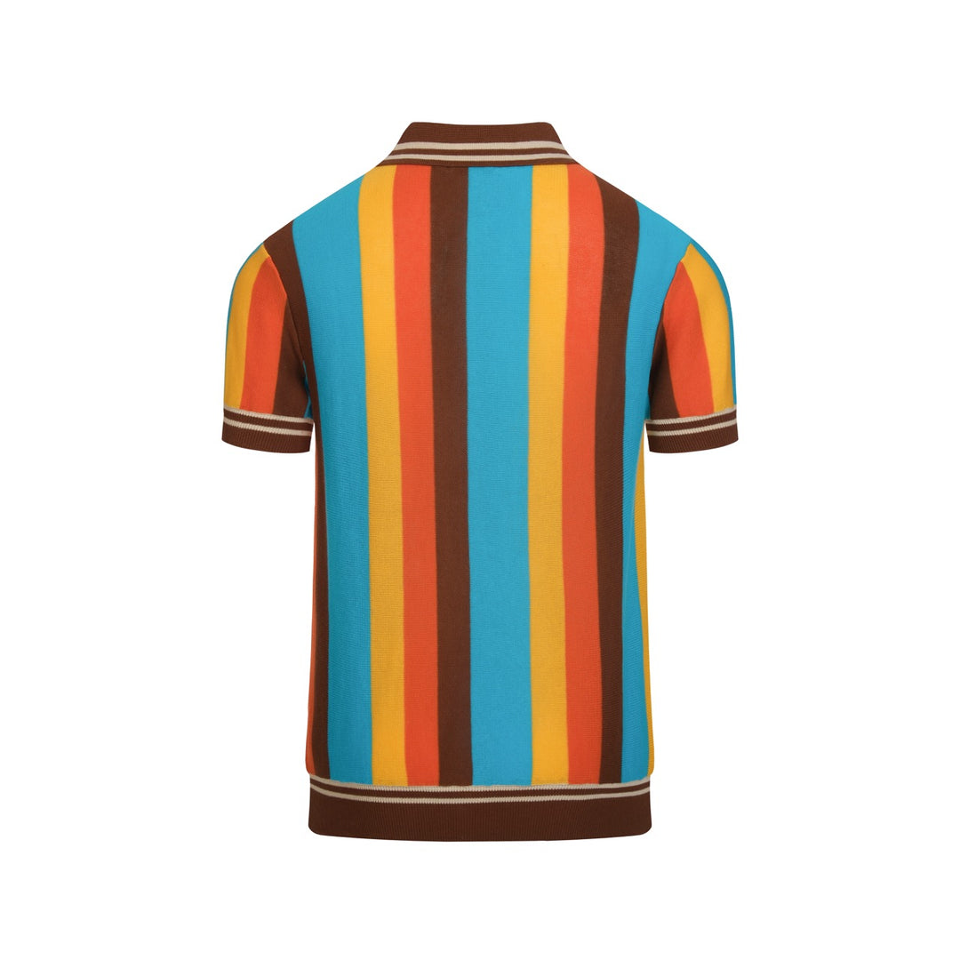 Men's 70s Colorful Striped Jacquard Polo Knit Shirt