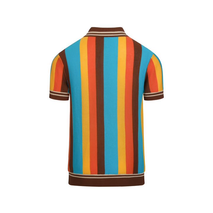 Men's 70s Colorful Striped Jacquard Polo Knit Shirt