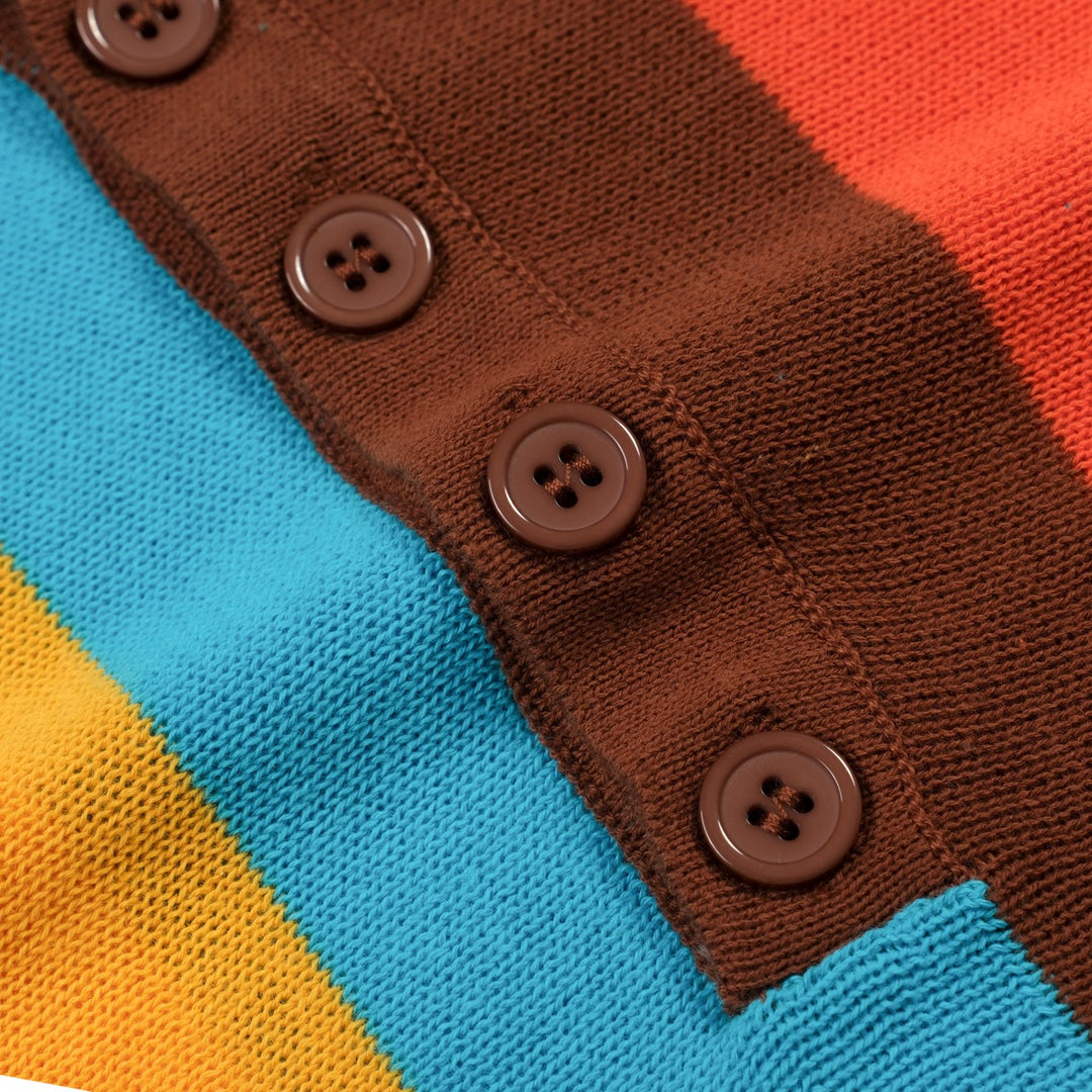 Men's 70s Colorful Striped Jacquard Polo Knit Shirt