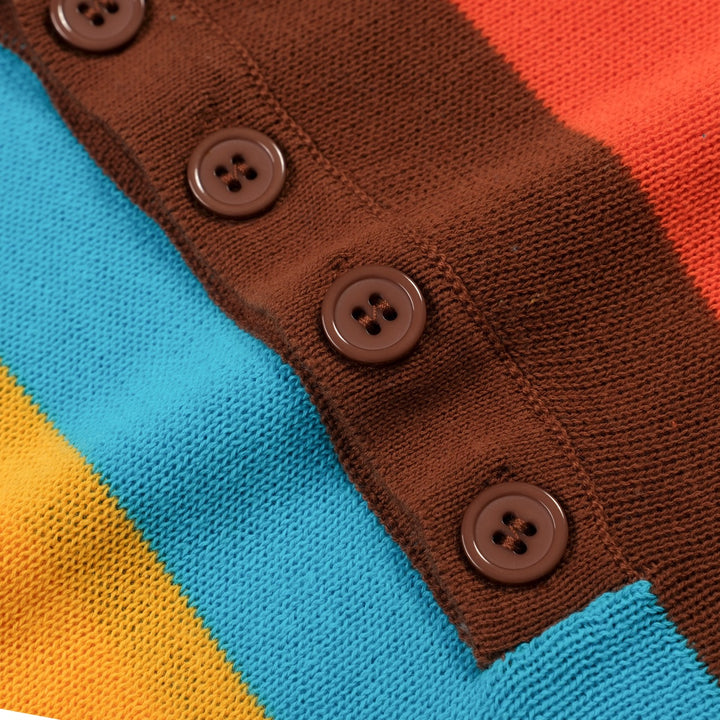 Men's 70s Colorful Striped Jacquard Polo Knit Shirt
