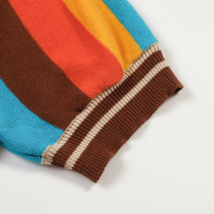 Men's 70s Colorful Striped Jacquard Polo Knit Shirt