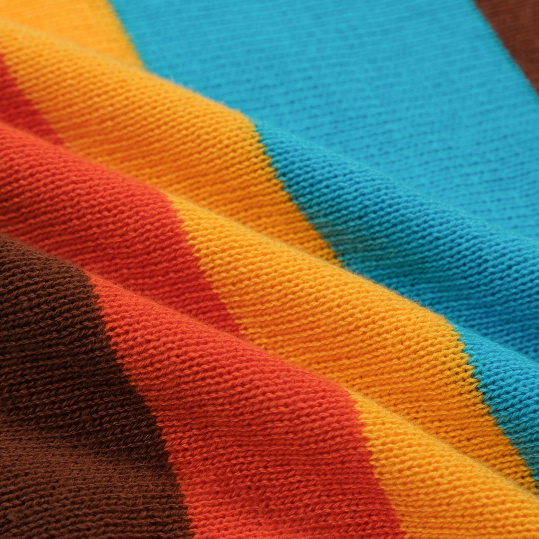 Men's 70s Colorful Striped Jacquard Polo Knit Shirt