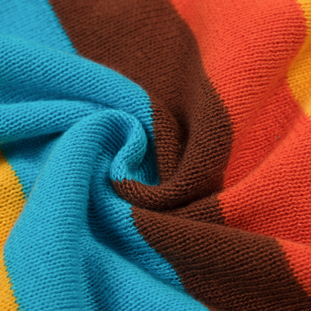 Men's 70s Colorful Striped Jacquard Polo Knit Shirt