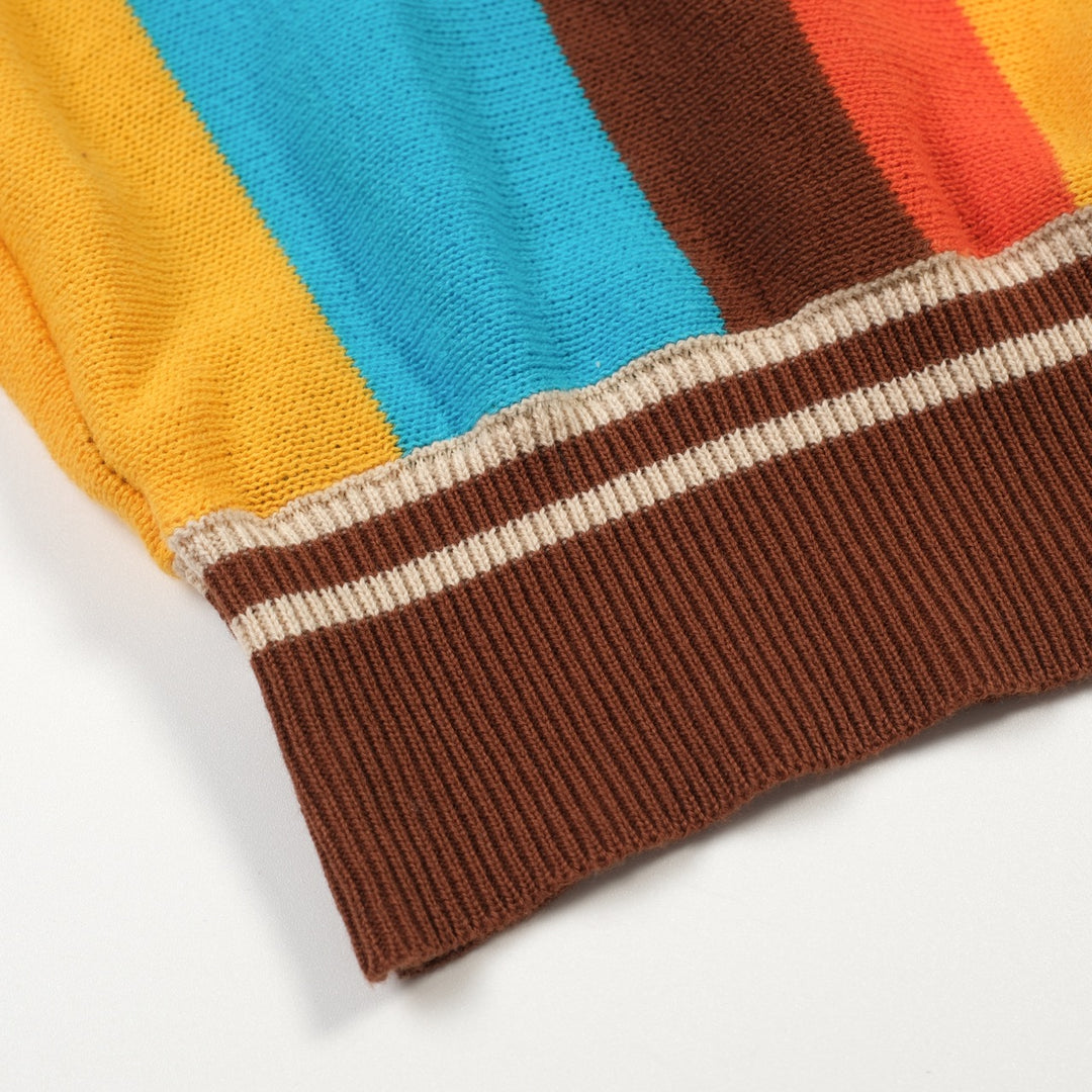 Men's 70s Colorful Striped Jacquard Polo Knit Shirt