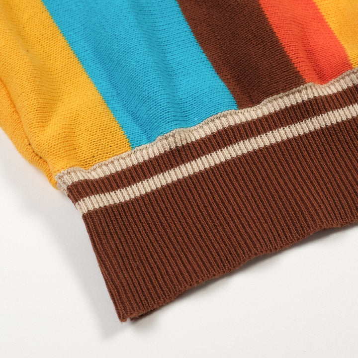 Men's 70s Colorful Striped Jacquard Polo Knit Shirt
