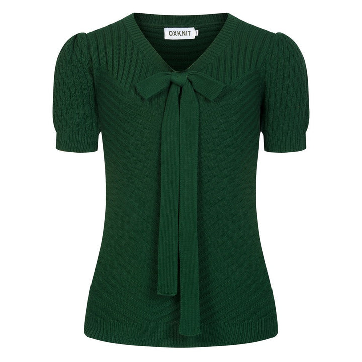 Maglietta Verde da Donna Anni '70 Minimalista con Maniche a Palloncino in Maglia