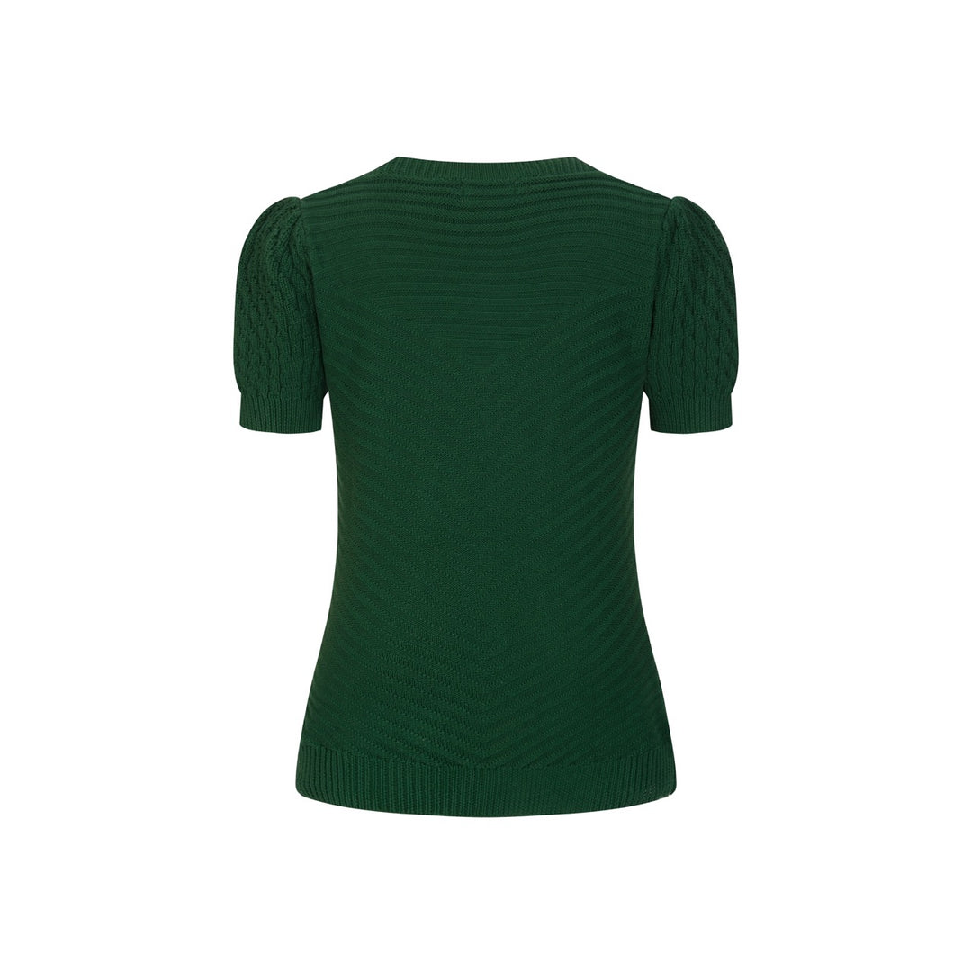 Maglietta Verde da Donna Anni '70 Minimalista con Maniche a Palloncino in Maglia