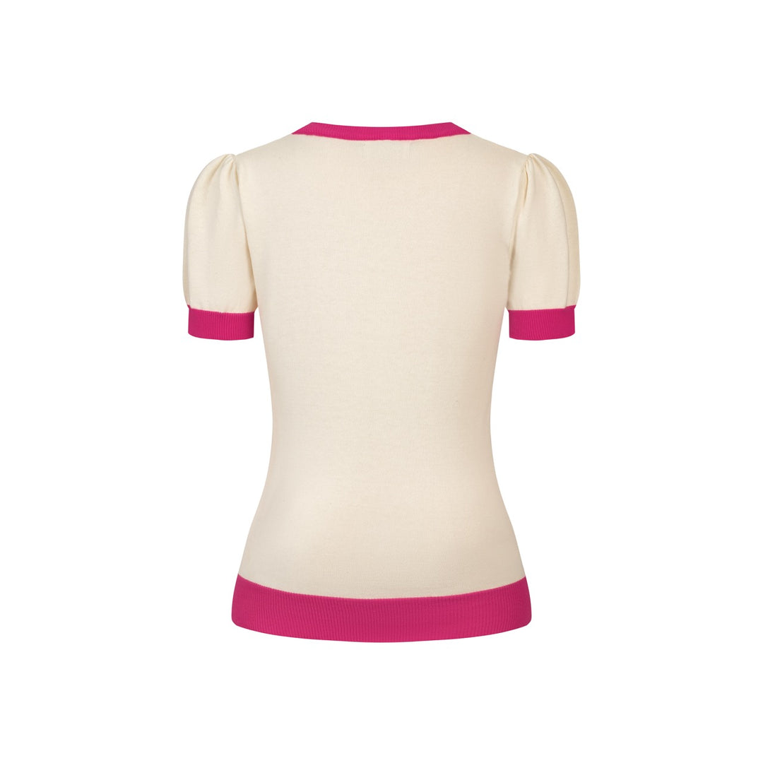 Women's White Retro Summer Vacation Style Jacquard Knit T-Shirt