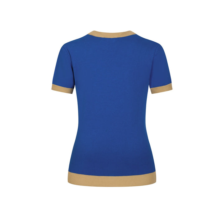Maglietta da donna blu navy con ricamo floreale retrò