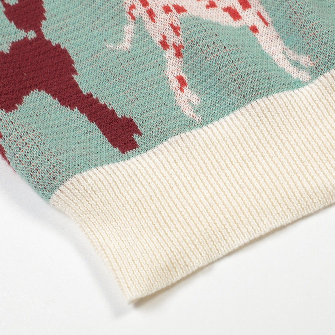 Maglietta Verde da Donna con Cane Retrò Divertente in Maglia Jacquard