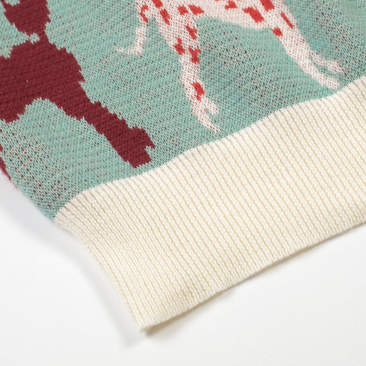 Maglietta Verde da Donna con Cane Retrò Divertente in Maglia Jacquard