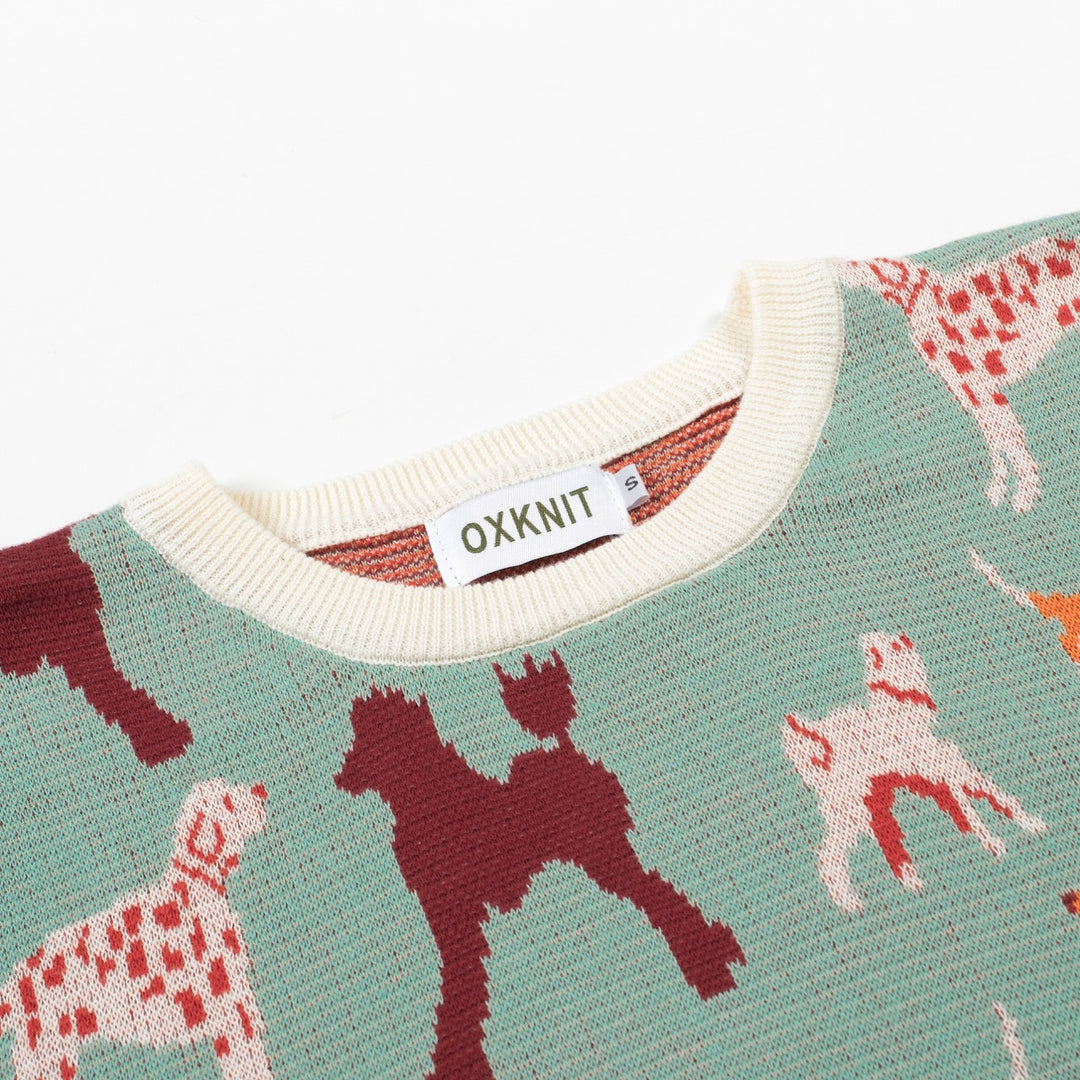 Maglietta Verde da Donna con Cane Retrò Divertente in Maglia Jacquard