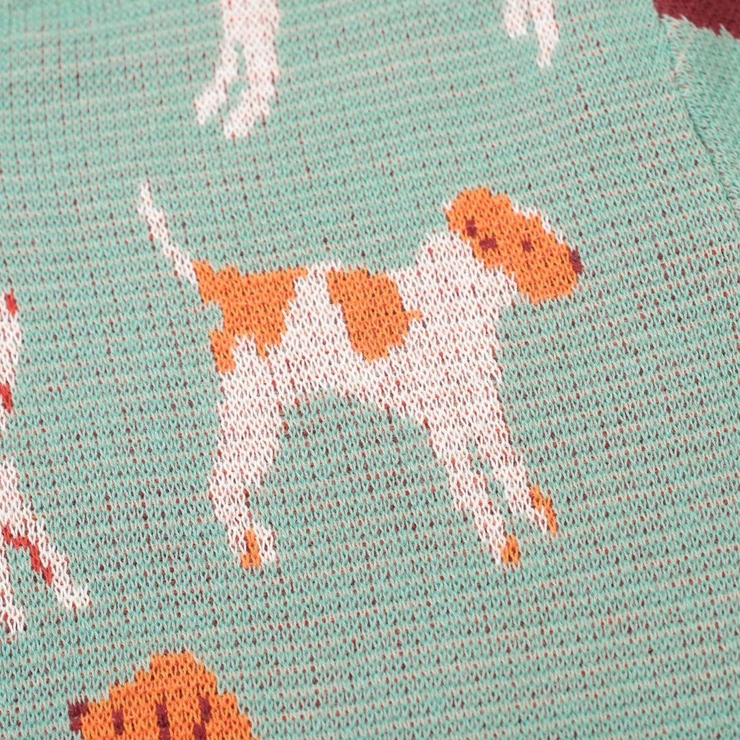 Maglietta Verde da Donna con Cane Retrò Divertente in Maglia Jacquard