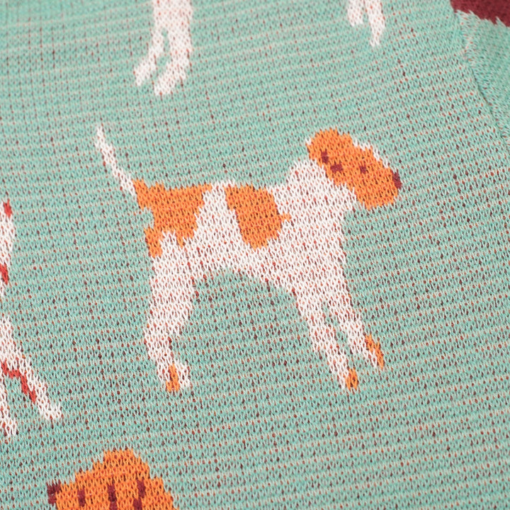 Maglietta Verde da Donna con Cane Retrò Divertente in Maglia Jacquard