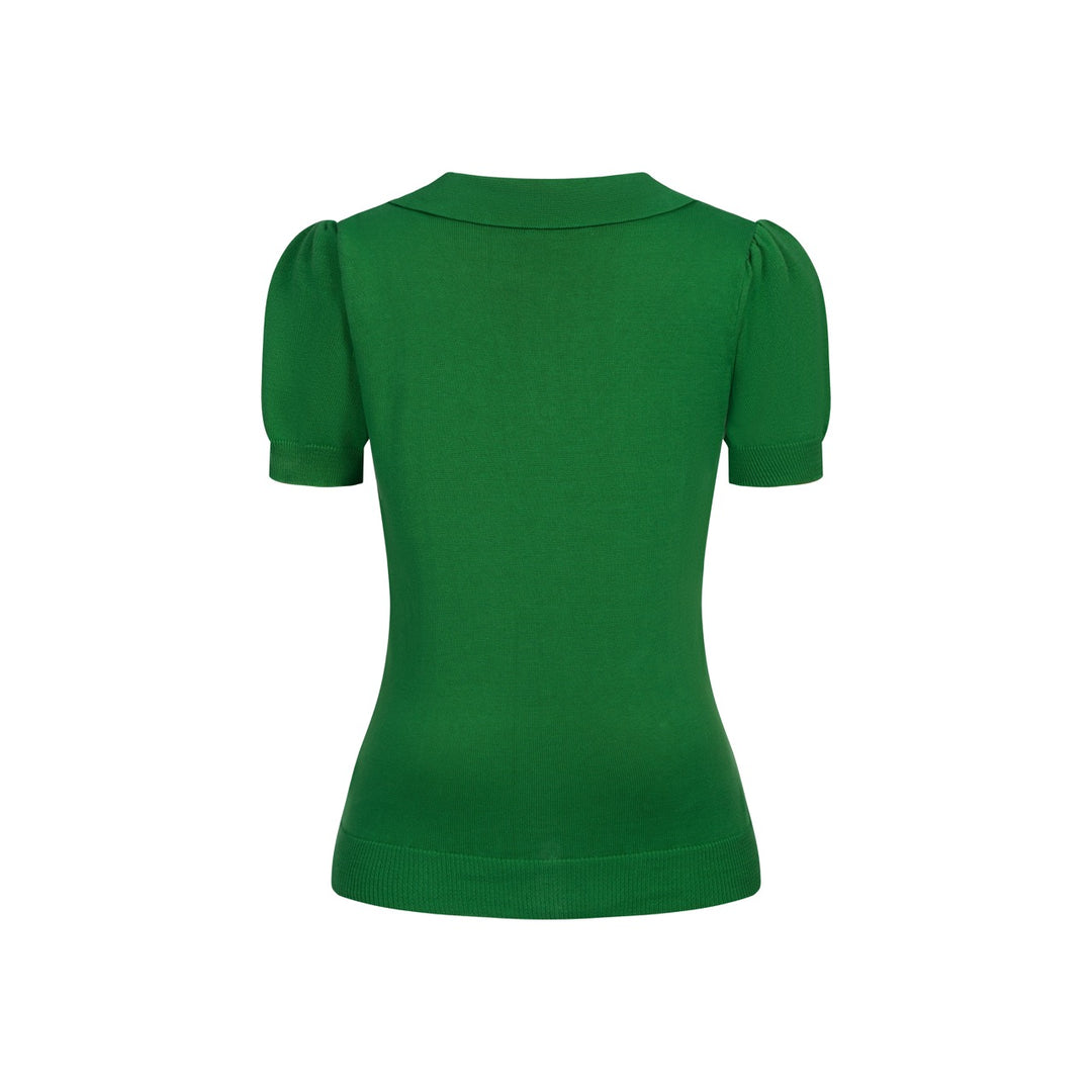 Women's Green 70s Floral Puff Sleeve Jacquard Knit T-Shirt