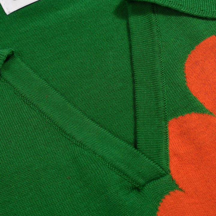 Women's Green 70s Floral Puff Sleeve Jacquard Knit T-Shirt