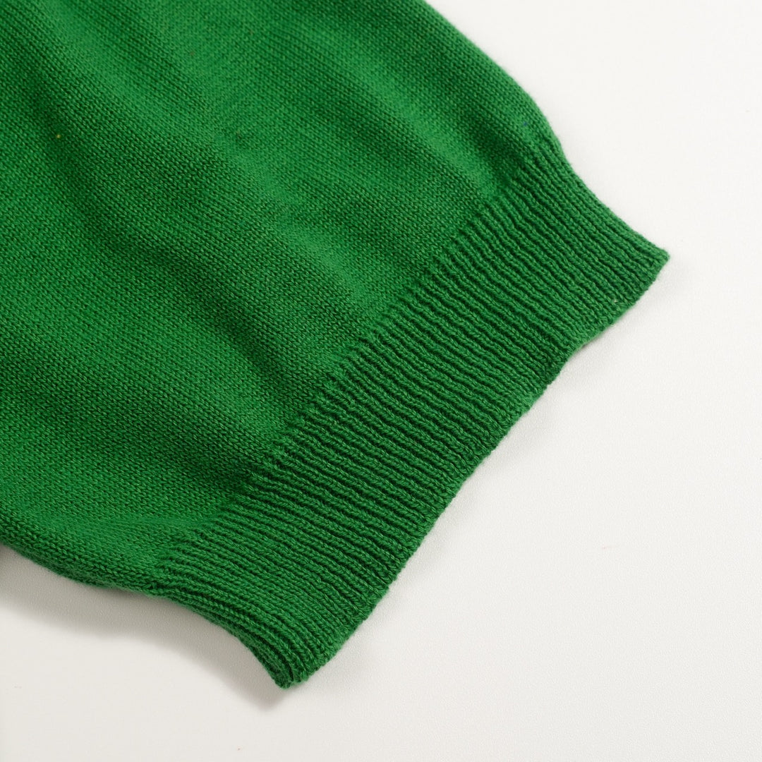 Women's Green 70s Floral Puff Sleeve Jacquard Knit T-Shirt