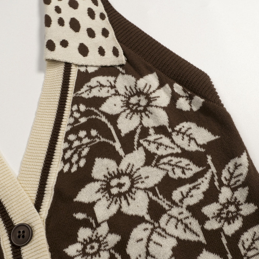 Women's Dark Brown Retro Animal and Botanical Art Jacquard Halter Knit Vest