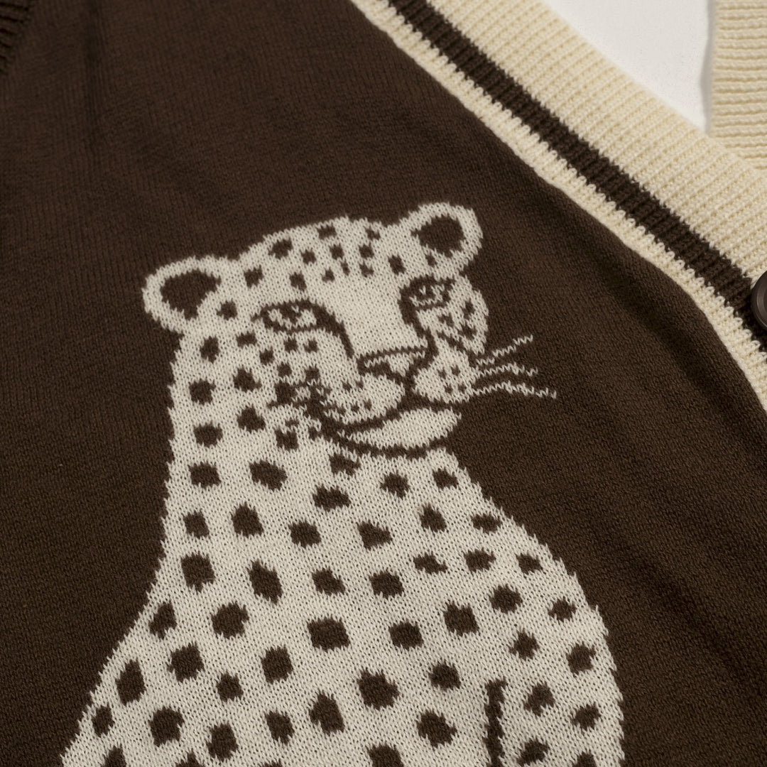 Women's Dark Brown Retro Animal and Botanical Art Jacquard Halter Knit Vest