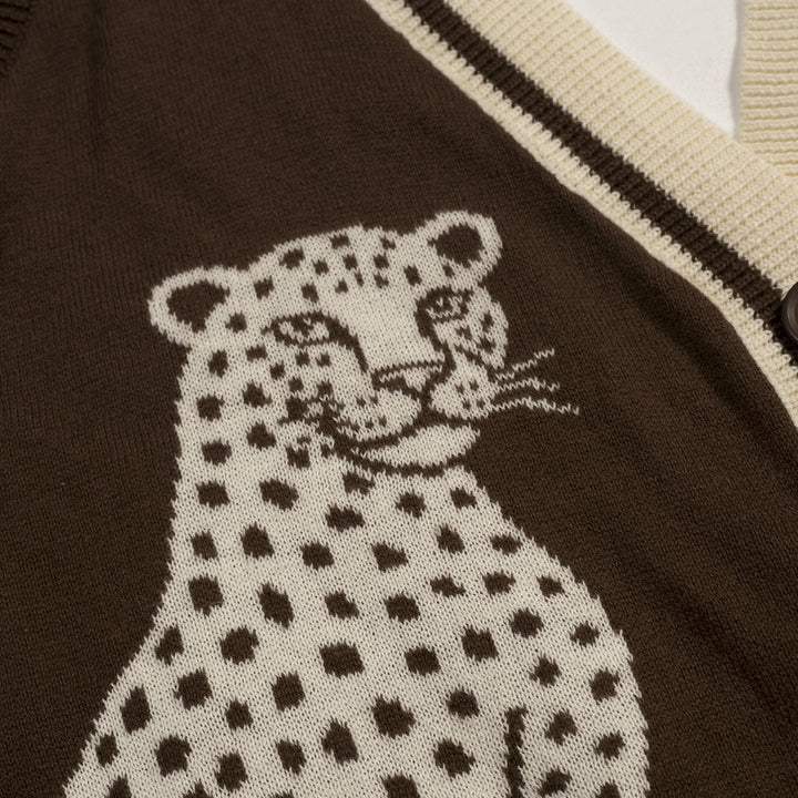 Women's Dark Brown Retro Animal and Botanical Art Jacquard Halter Knit Vest