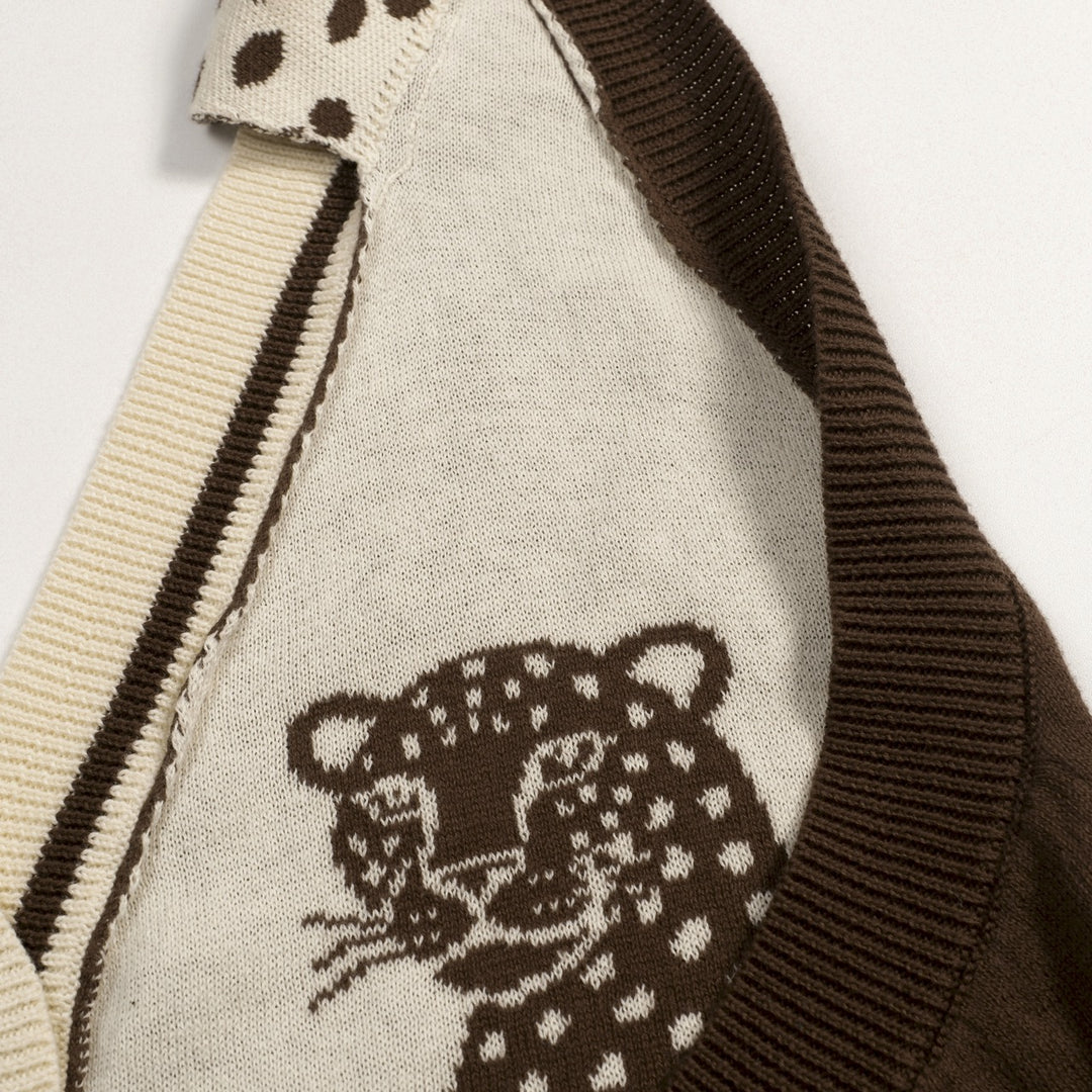 Women's Dark Brown Retro Animal and Botanical Art Jacquard Halter Knit Vest