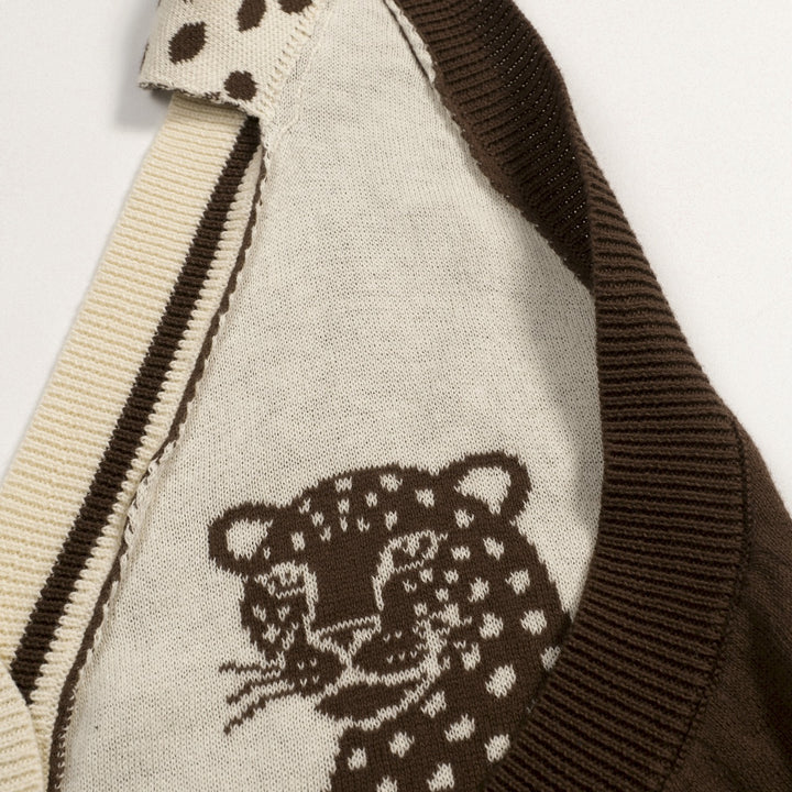Women's Dark Brown Retro Animal and Botanical Art Jacquard Halter Knit Vest