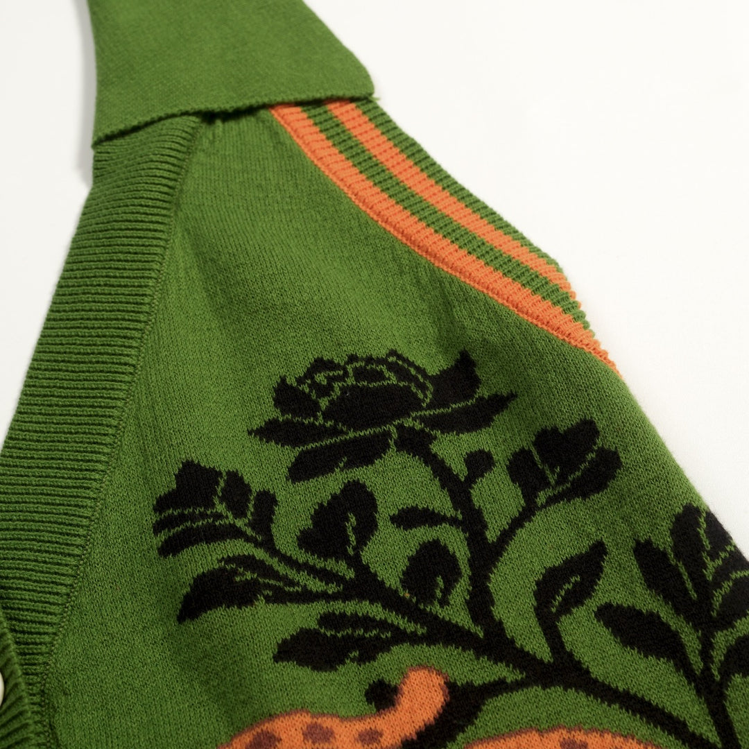 Women's Green Retro Wild Tropical Jungle Artistic Jacquard Halter Knit Vest