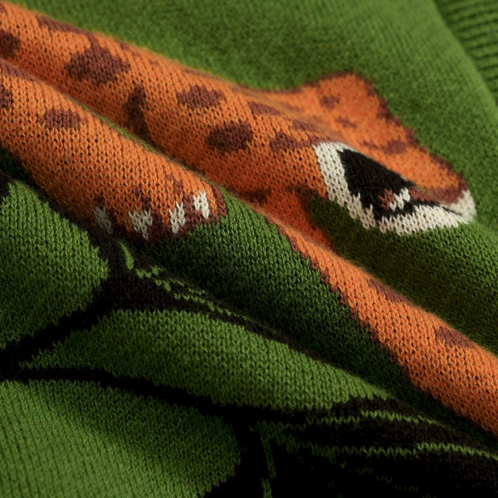 Women's Green Retro Wild Tropical Jungle Artistic Jacquard Halter Knit Vest