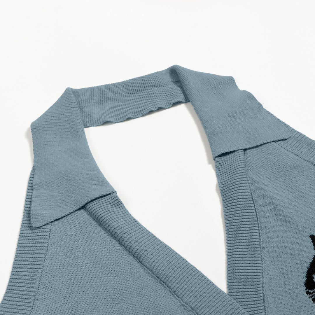 Women's Retro Healing Cat Style Jacquard Halter Knit Vest