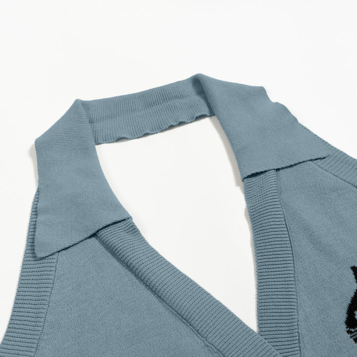 Women's Retro Healing Cat Style Jacquard Halter Knit Vest