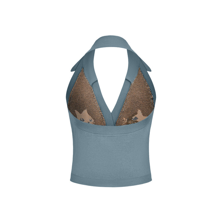Women's Retro Healing Cat Style Jacquard Halter Knit Vest
