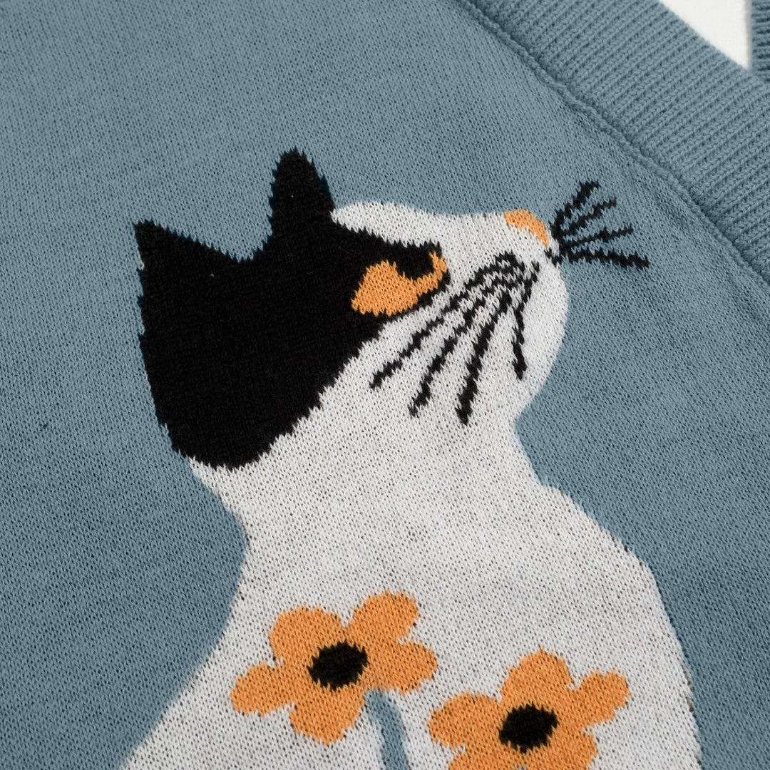 Women's Retro Healing Cat Style Jacquard Halter Knit Vest