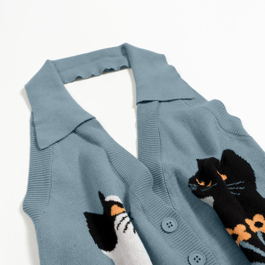 Women's Retro Healing Cat Style Jacquard Halter Knit Vest