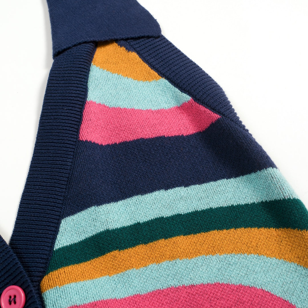 Women's Navy Retro Colorful Striped Jacquard Halter Knit Vest