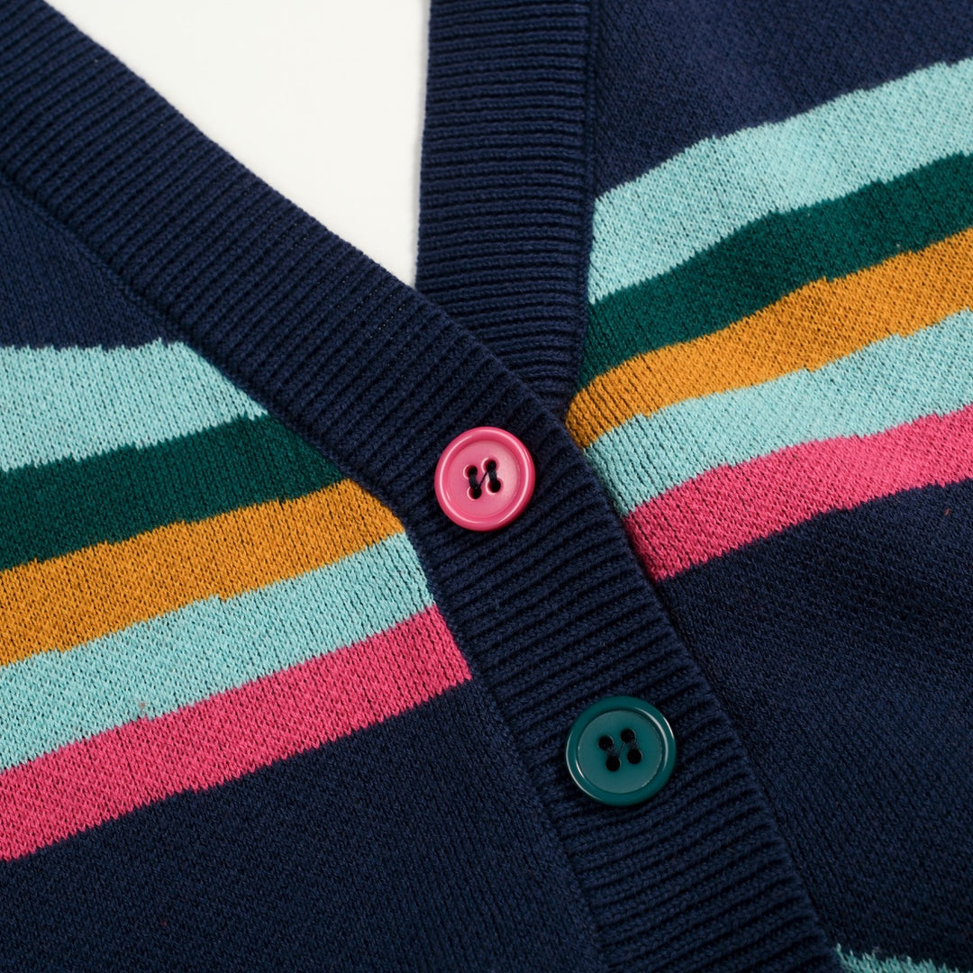 Women's Navy Retro Colorful Striped Jacquard Halter Knit Vest