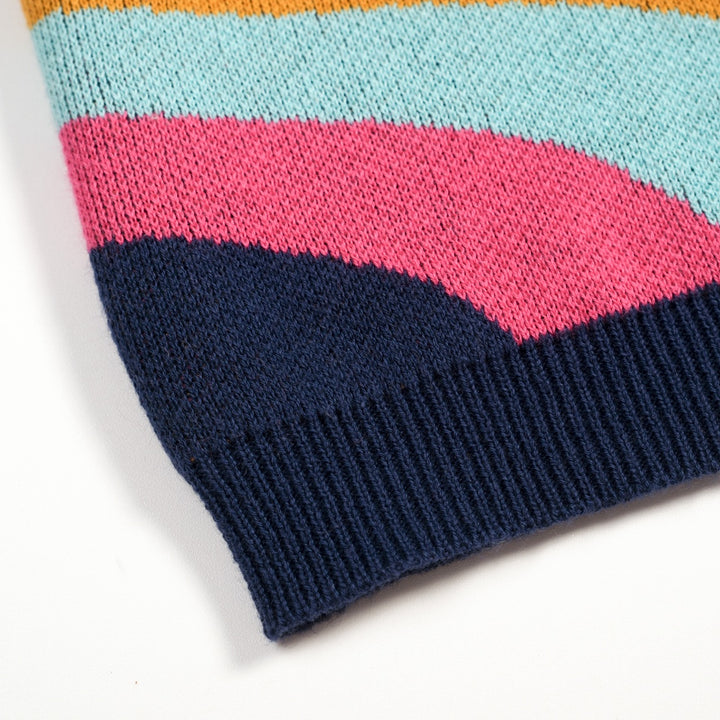 Women's Navy Retro Colorful Striped Jacquard Halter Knit Vest