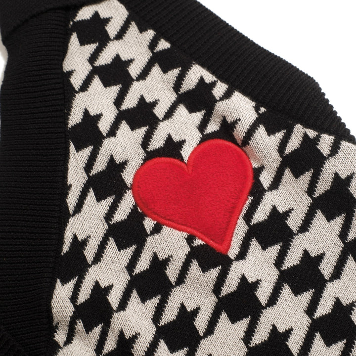 Women's Retro Houndstooth Heart Embroidery Halter Knit Vest