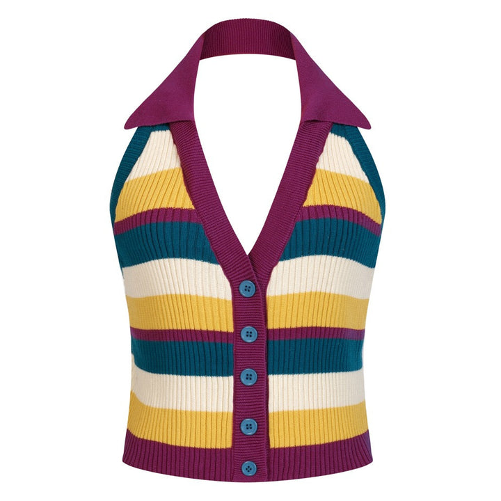 Women's 70s Colorful Striped Art Jacquard Halter Knit Vest