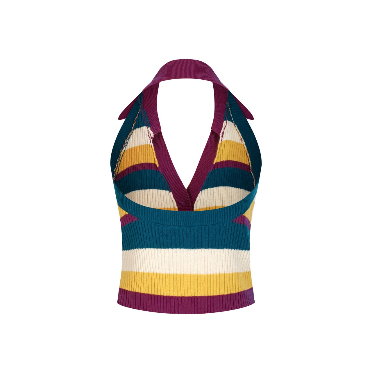 Women's 70s Colorful Striped Art Jacquard Halter Knit Vest – OXKnit