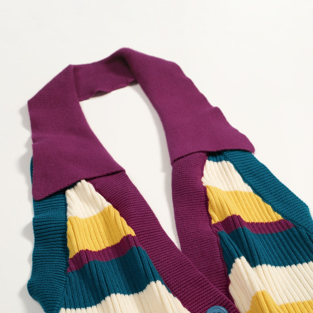 Women's 70s Colorful Striped Art Jacquard Halter Knit Vest