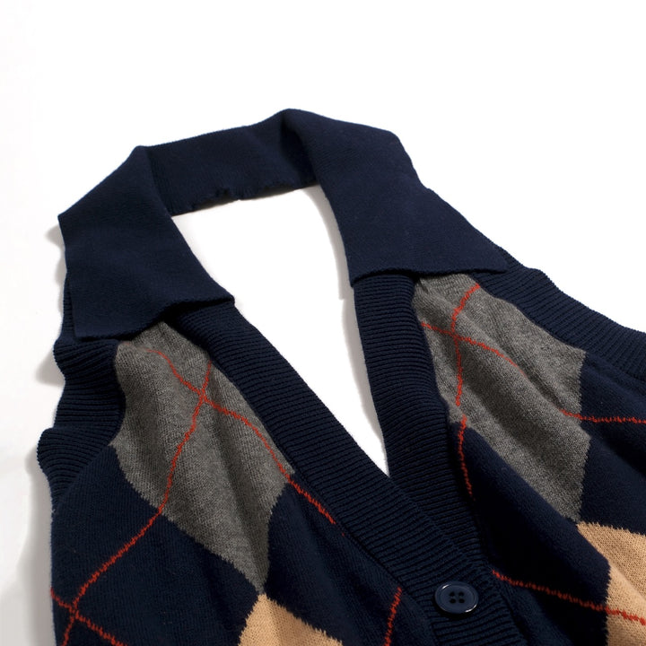 Women's Dark Blue 70s Classic Collegiate Halter Knit Vest